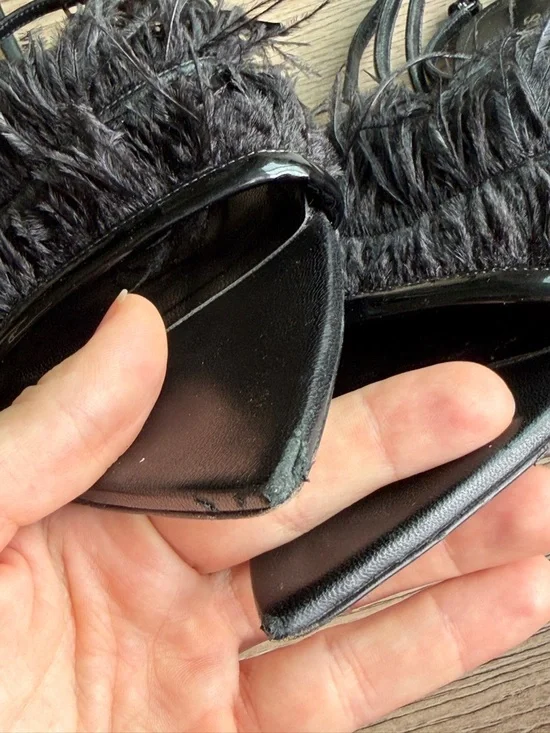 Saint Laurent Ostrich Black Feather-Trim Pointed sandals - Picture 16 of 17